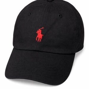 Ralph Lauren Black Polo Cap with Red Embroidery